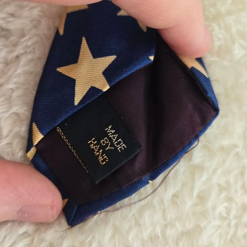 Vintage Polo Ralph Lauren Blue and White Star (American Flag) Pattern Men's Tie